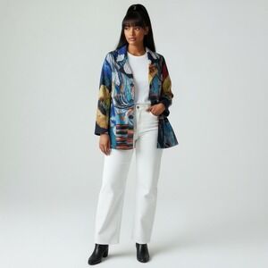 Ali Miles Abstract Artsy Boho Modern Casual Office Blazer Jacket Women Size 2X